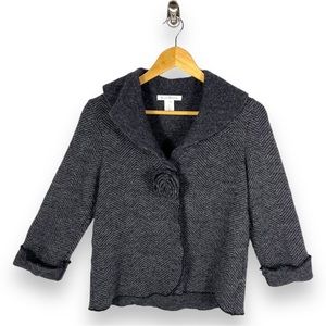 Susan Bristol Wool Herringbone Shawl Collar Rosette Evening Jacket, Grey, Medium